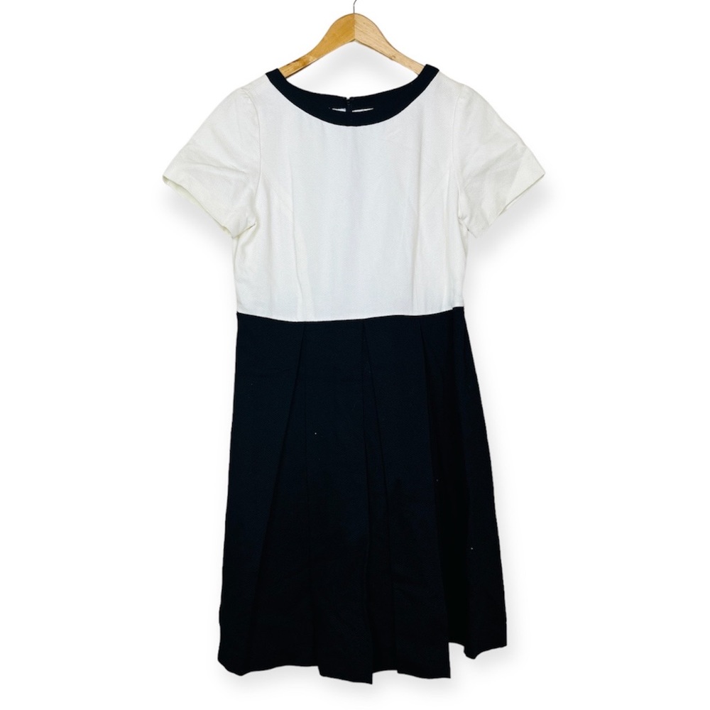 TALBOTS PETITES Vintage Black White Fit and Flare Dress 12 Large NWT Career